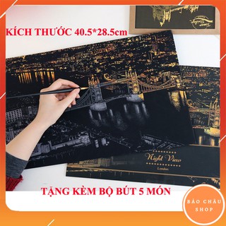 Bộ tranh cạo Hàn quốc cao cấp Scratch night view chủ đề Night View thành phố đêm kích thước 40.5x28.5cm