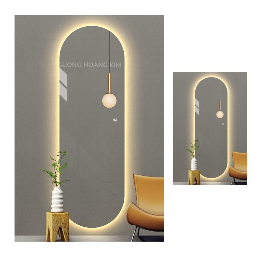 gương soi toàn thân treo tường, gương toàn thân có đèn led cảm ứng hình oval kích thước 60x170cm guonghoangkim HK1010