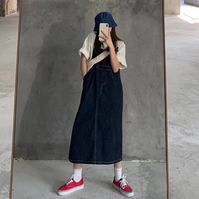 Có sẵn | Đầm yếm jeans ulzzang dáng dài | BigBuy360 - bigbuy360.vn