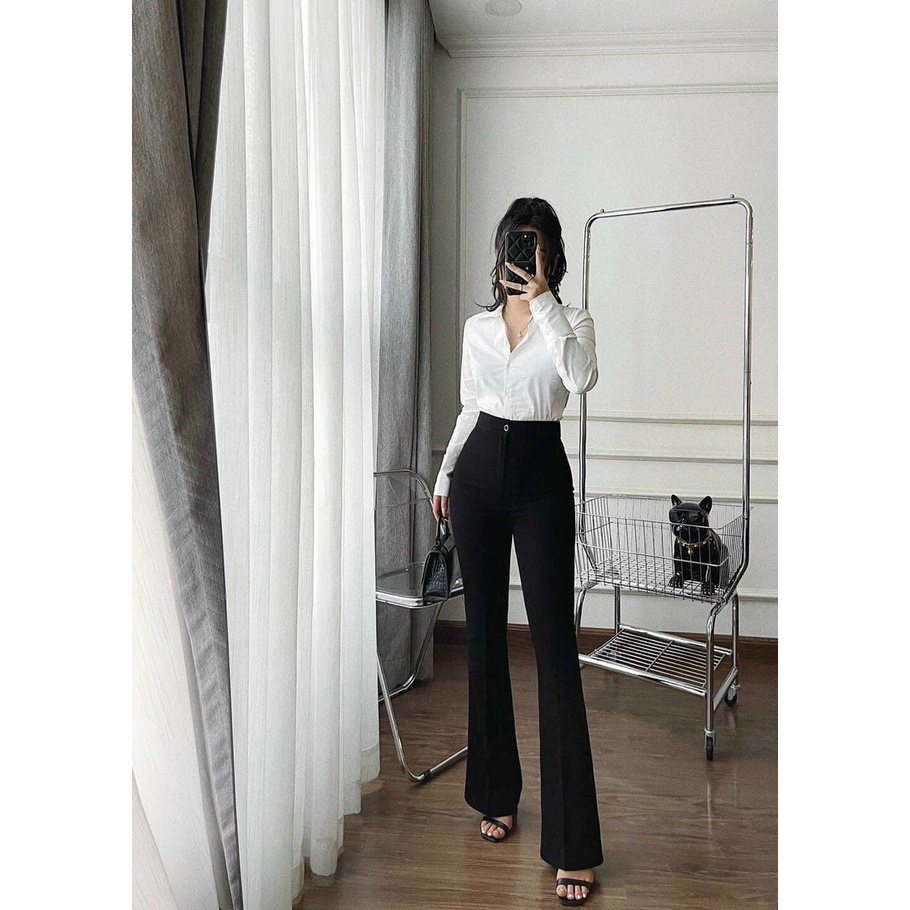 Quần Ống Loe Cạp Cao  Hách Dáng Tôn Vòng 3 Chất Vải Tuyết Mưa Siêu Đẹp Massec House GG2207