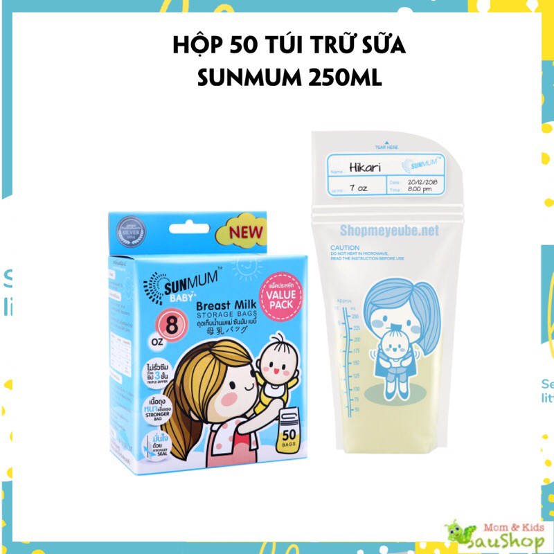 [Mã 267FMCGSALE giảm 8% đơn 500K] Túi trữ sữa đựng sữa 250ml sunmum Thái Lan ( Hộp 50 túi)