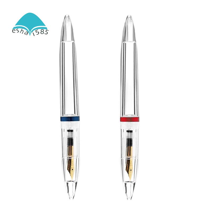 2pcs 0.5mm Nib Fountain Pen with Eyedropper High Capacity Transparent Pens Office School Supplies - Blue & Red