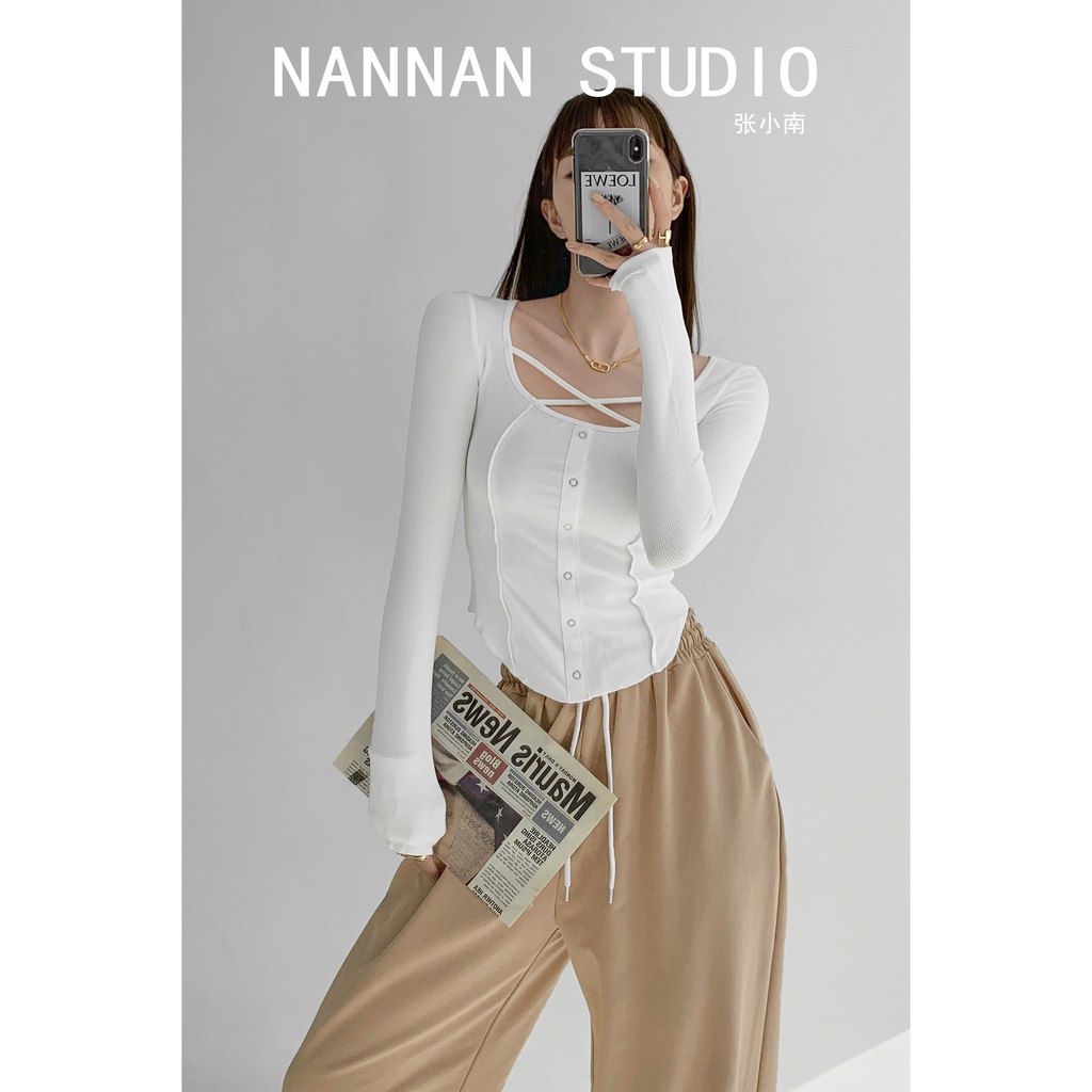 Áo Thun Nữ Dài Tay Vạt Chéo Vạt Trước Ngực Phong Cách Mới