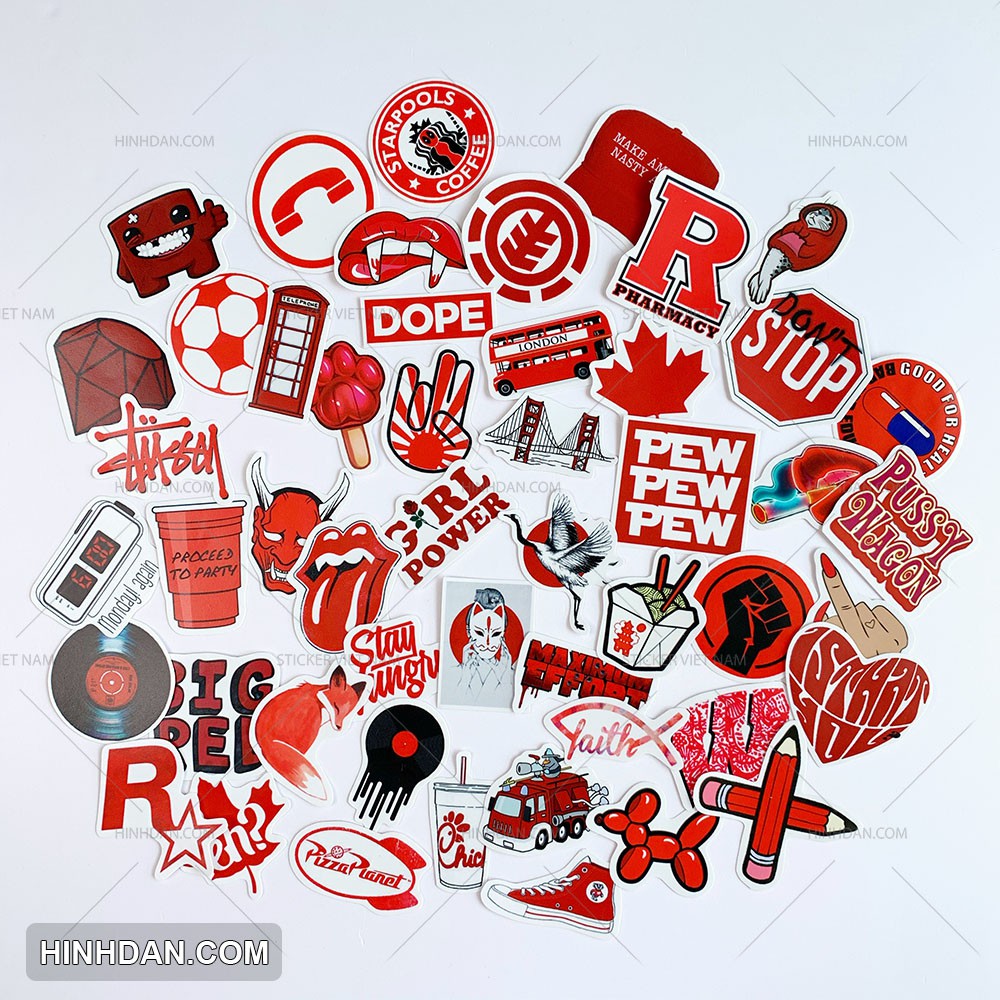 Sticker ĐỎ ĐEN chống nước dán xe, laptop, nón bảo hiểm, tem dán đàn guitar, xe cub, decal trang trí xe, hình dán