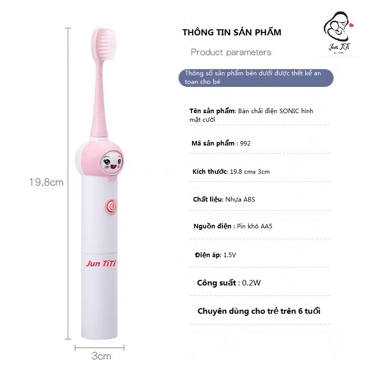 Bàn Chải Đánh Răng Điện Cho Bé Hình Mặt  Cười  Dễ Thương(Tặng Kèm 4 Đầu Bàn Chải)