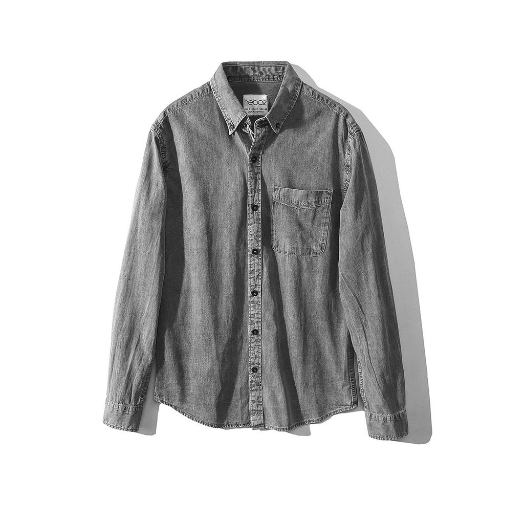 Áo sơ mi nam dài tay cổ bẻ 1 túi HEBOZ chất vải denim lên form sang chảnh - 00000713 | BigBuy360 - bigbuy360.vn