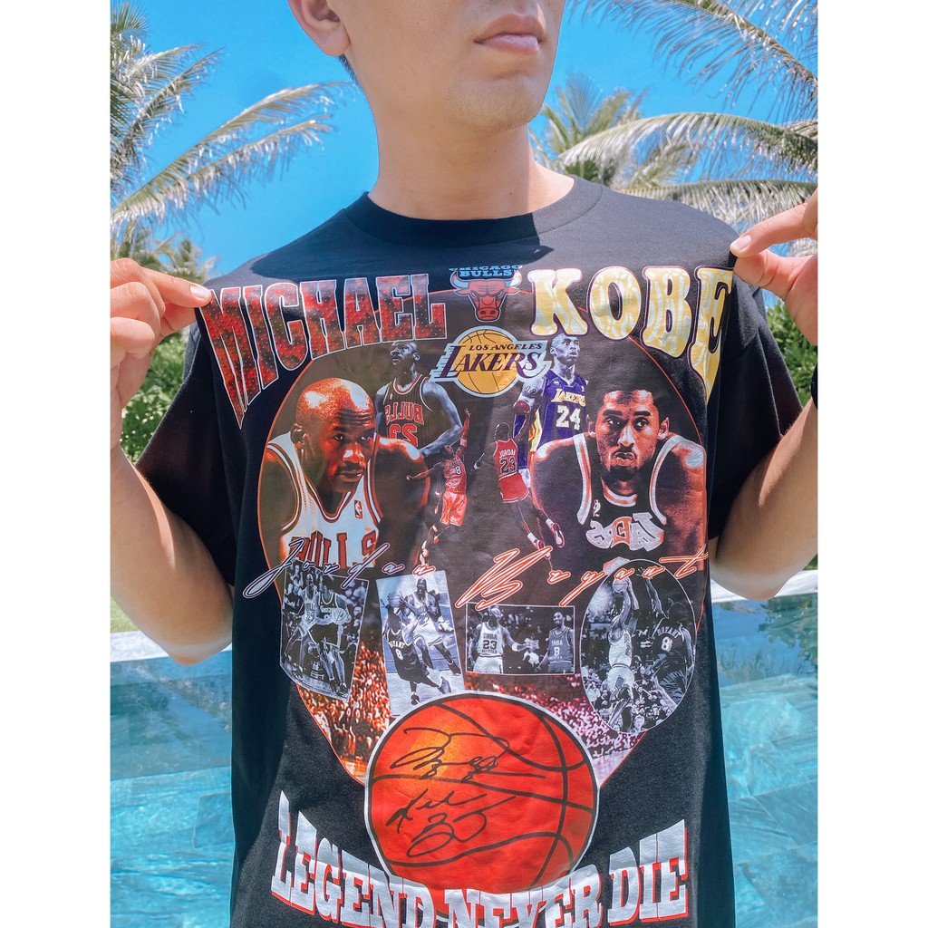 Áo Bóng Rổ Vintage Jordan vs Kobe tay lỡ nhiều Form in hình Cầu Thủ Bóng Rổ Jordan vs Kobe