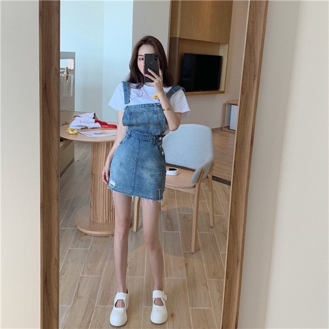 Set Yếm jeans nơ lưng koreastyle | BigBuy360 - bigbuy360.vn