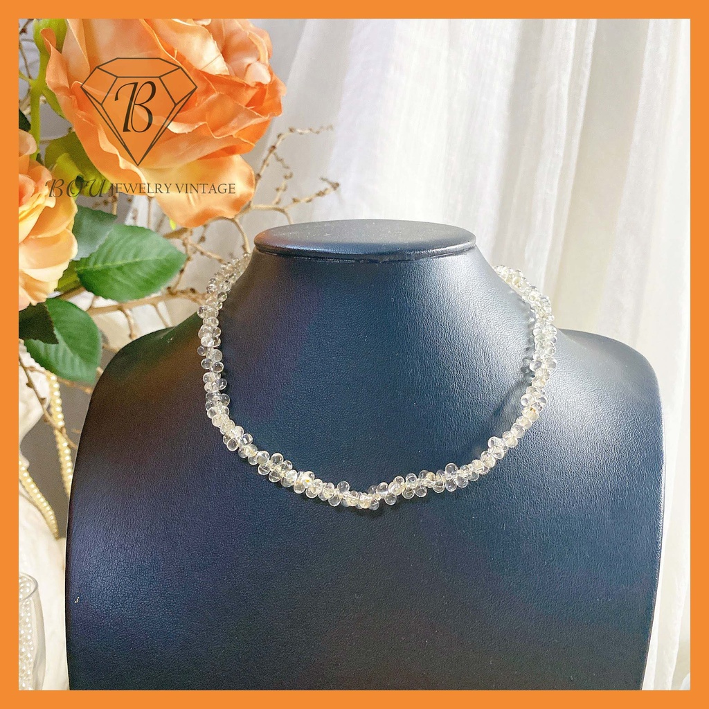 VÒNG CỔ ĐÁ TRẮNG SECONDHAND TRANG SỨC SI NHẬT BẢN BOU JEWELRY VINTAGE MÃ VC336