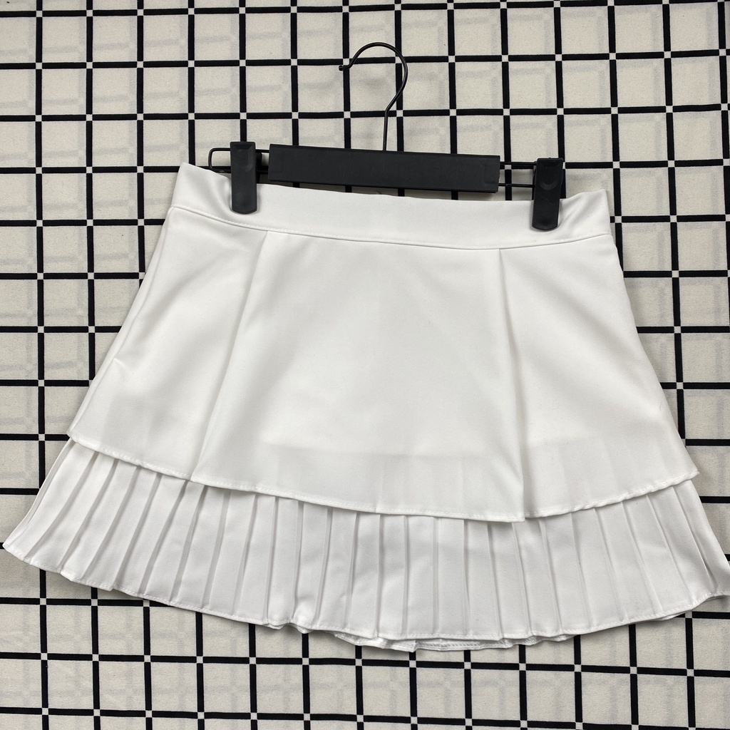 Chân Váy Xòe Xếp Li 2 Tầng Dáng Ngắn Lưng Cao Có Quần Trong