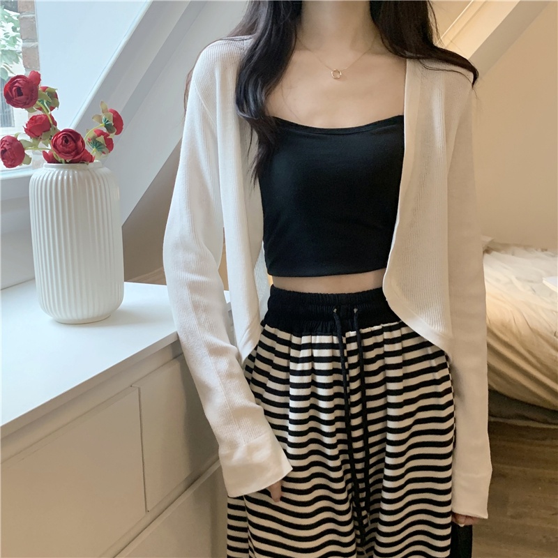 Áo cardigan SUXI dệt kim tay dài màu trơn chống nắng thời trang mùa hè cho nữ | BigBuy360 - bigbuy360.vn