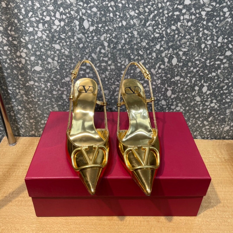 Giày cao gót 8cm mũi nhọn da thật cao cấp logo thương hiệu Valentino da mềm êm chân