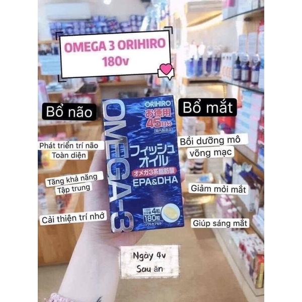 Viên dầu cá omega 3 hỗ trợ tim mạch Orihiro 180 viên  - Hàng chính hãng