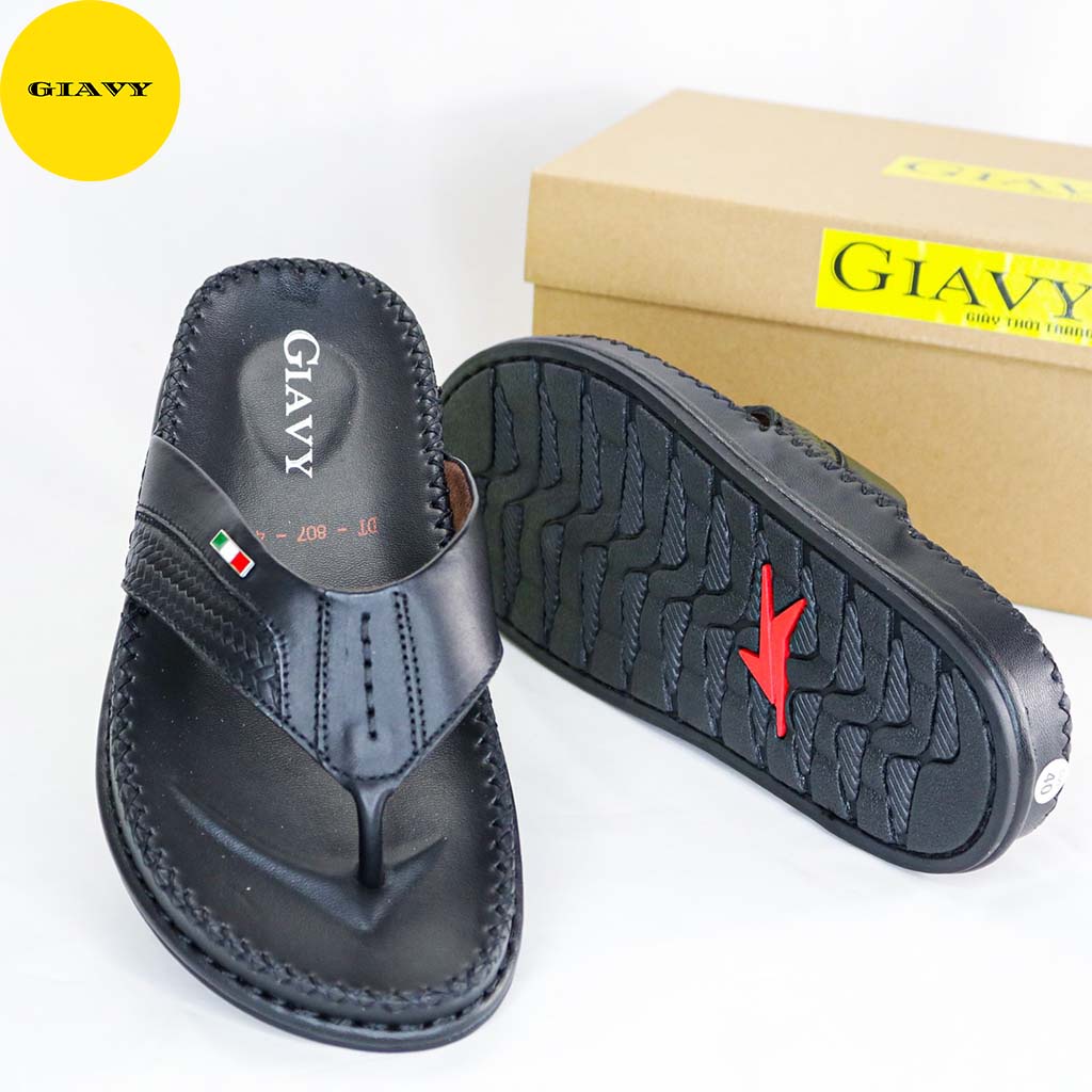 Dép kẹp nam quai da, đế viền chỉ thời trang DT807 - GIÀY GIAVY
