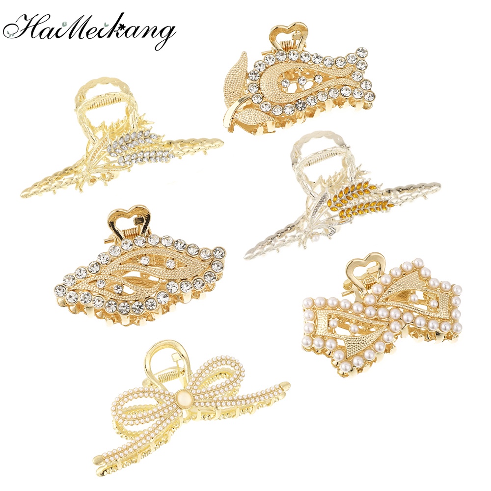 Haimeikang Kẹp Tóc Hình Nơ Đính Đá Ngọc Trai Thời Trang Cho Nữ
