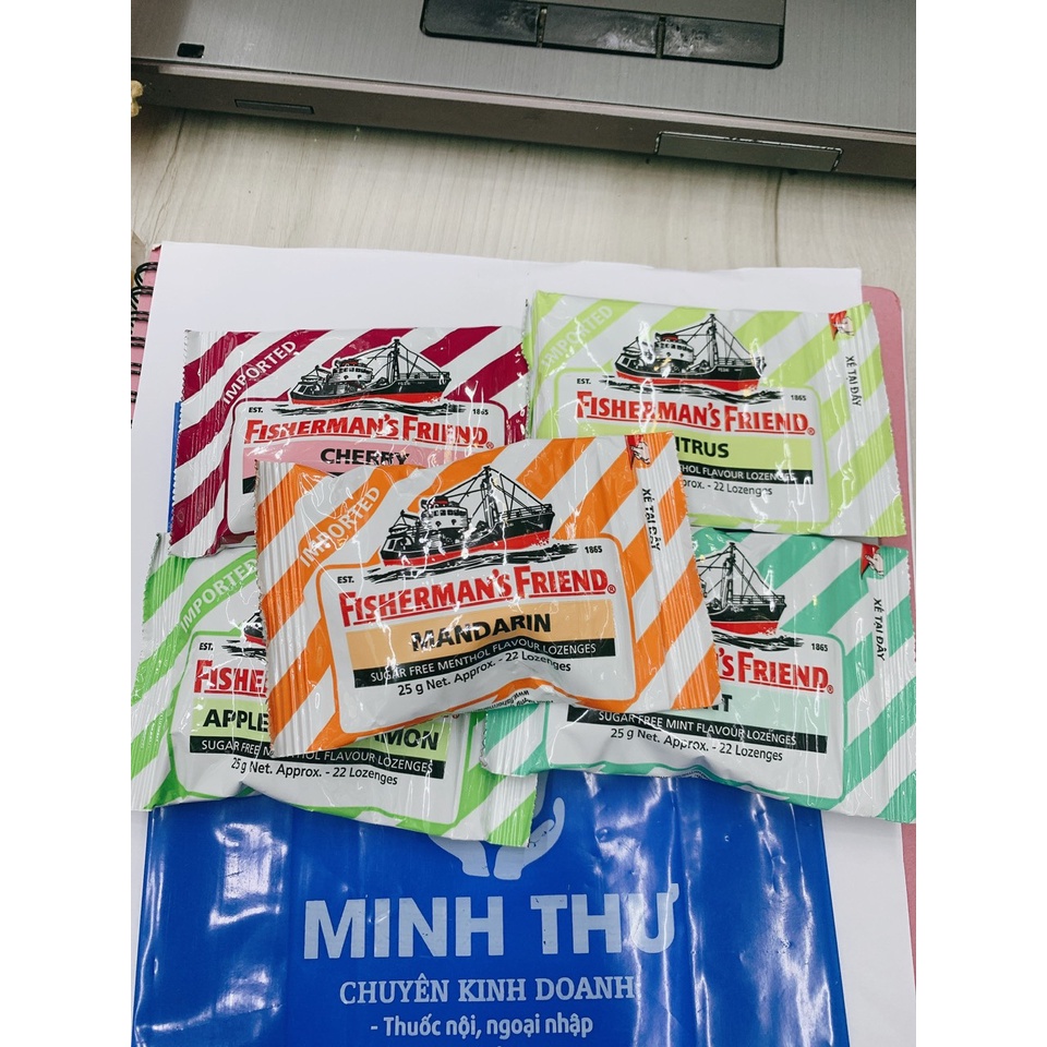 ✅ Kẹo ngậm con tàu Fisherman's Friend gói 25g 5 vị: Apple & Cinnamon, Mandarin, Mint, Cherry, Citrus
