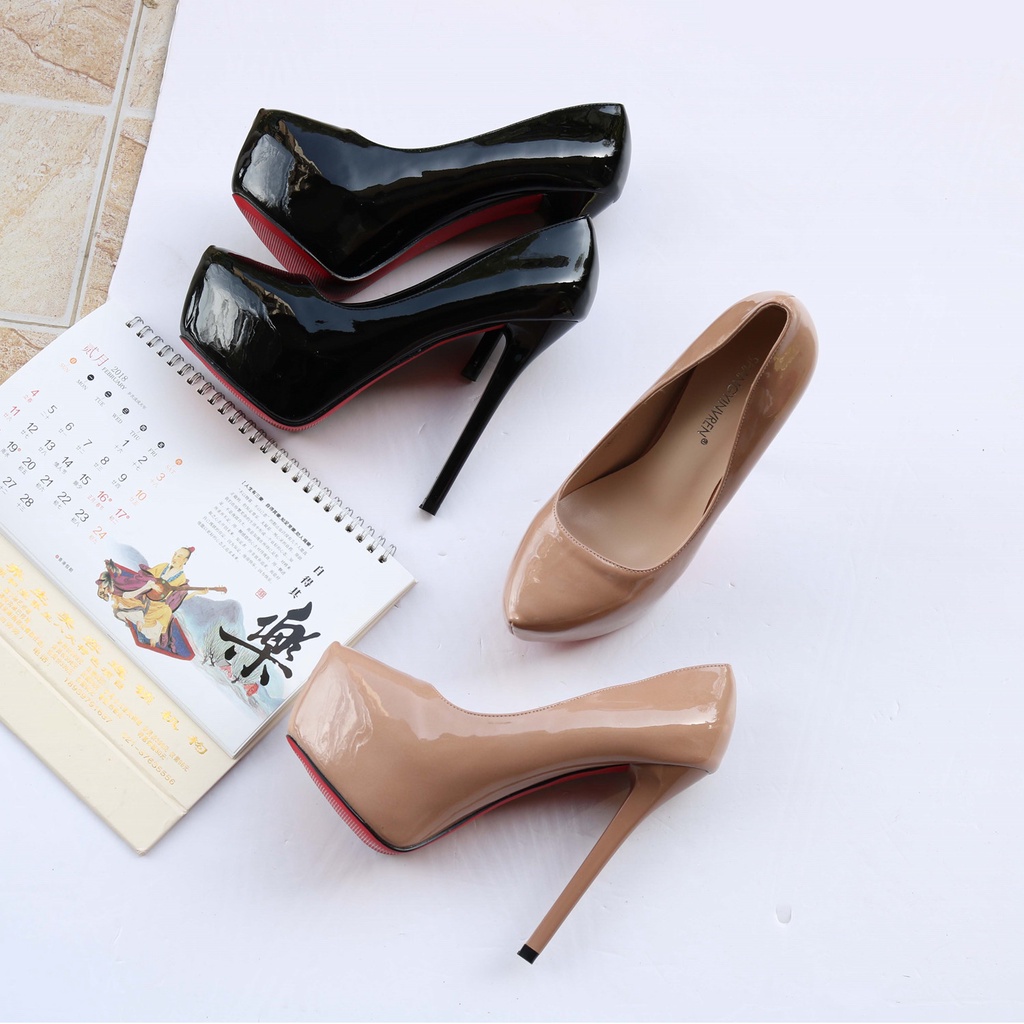 CÓ SẴN MÀU ĐEN SIZE 35 A149 giầy cao gót,đúp trước 7cm, gót cao 14cm chất da bóng sang chảnh;/