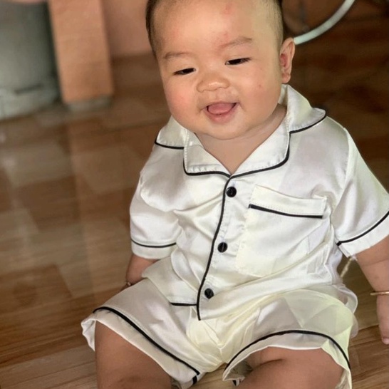 Pijama cho bé Monmonkid Bộ ngủ cộc tay trai gái đều mặc nhà được chất lụa mềm mát từ 8 Đến 20kg