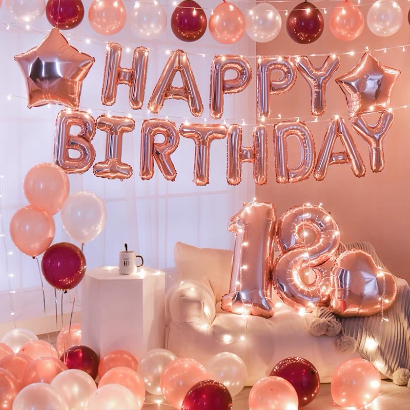 Bộ bóng lá nhôm happy birthday 16 inch và băng rôn treo sinh nhật đủ màu sắc