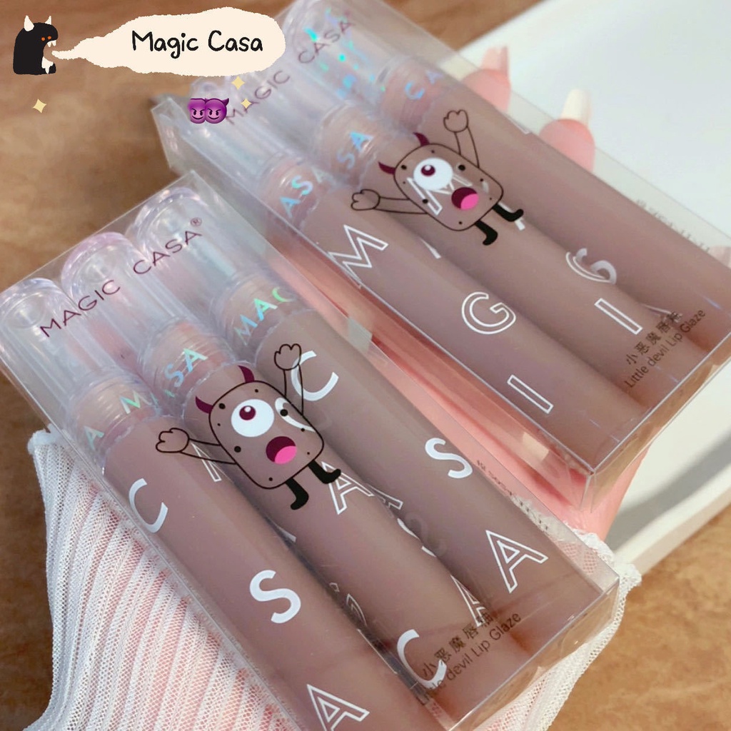 Set 3 son kem lì Magic Casa siêu xinh chât mềm và mịn môi, Set son Magic Casa kem lì Little Devil 3 màu cực đẹp