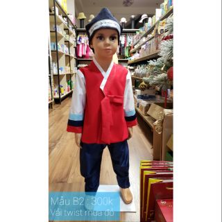 Bộ hanbok bé trai vải twist đỏ