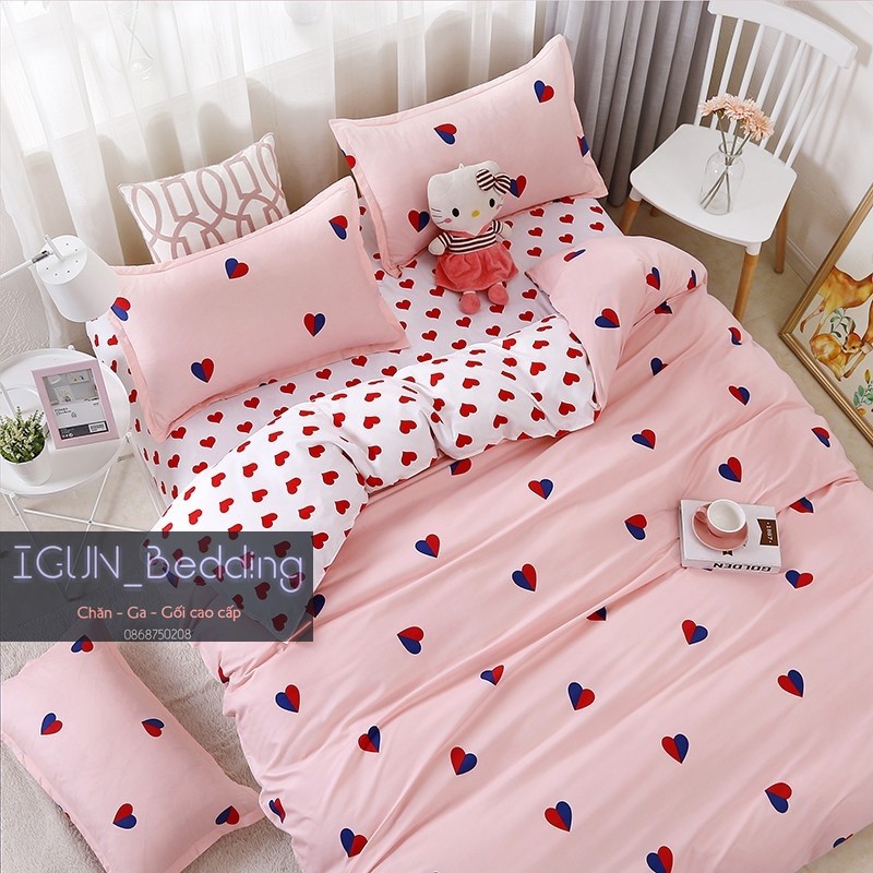 Bộ TYM XANH ĐEN set Poly Cotton 4 món chăn ga gối Họa tiét Hàn Quốc