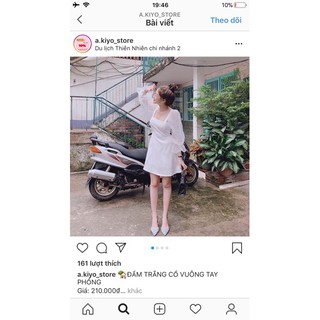 Đầm Cổ Vuông Tay Lưới Phồng Trơn ☀️