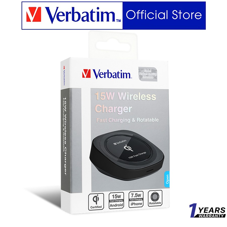 Dock sạc không dây Verbatim 15W Rotatable Wireless Charger ( Màu đen) Model 65720