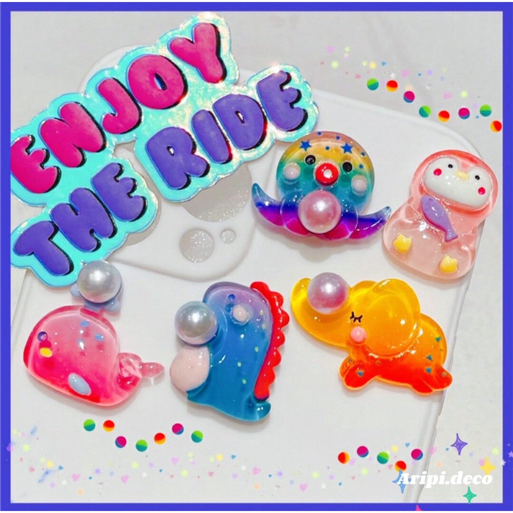 Charm động vật ôm ngọc hologram cực xinh xắn B53 /Nguyên liệu làm phụ kiện handmade vòng tay / resin