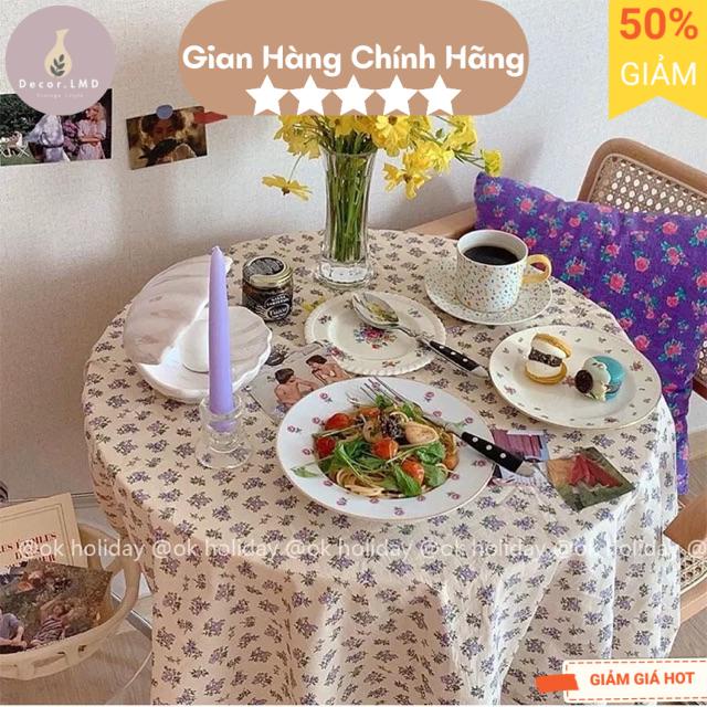 Khăn trải bàn hoa nhí tím, vải picnic nền chụp ảnh sản phẩm phong cách Hàn Quốc decor trang trí phòng