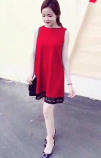 Đầm xuông phối ren