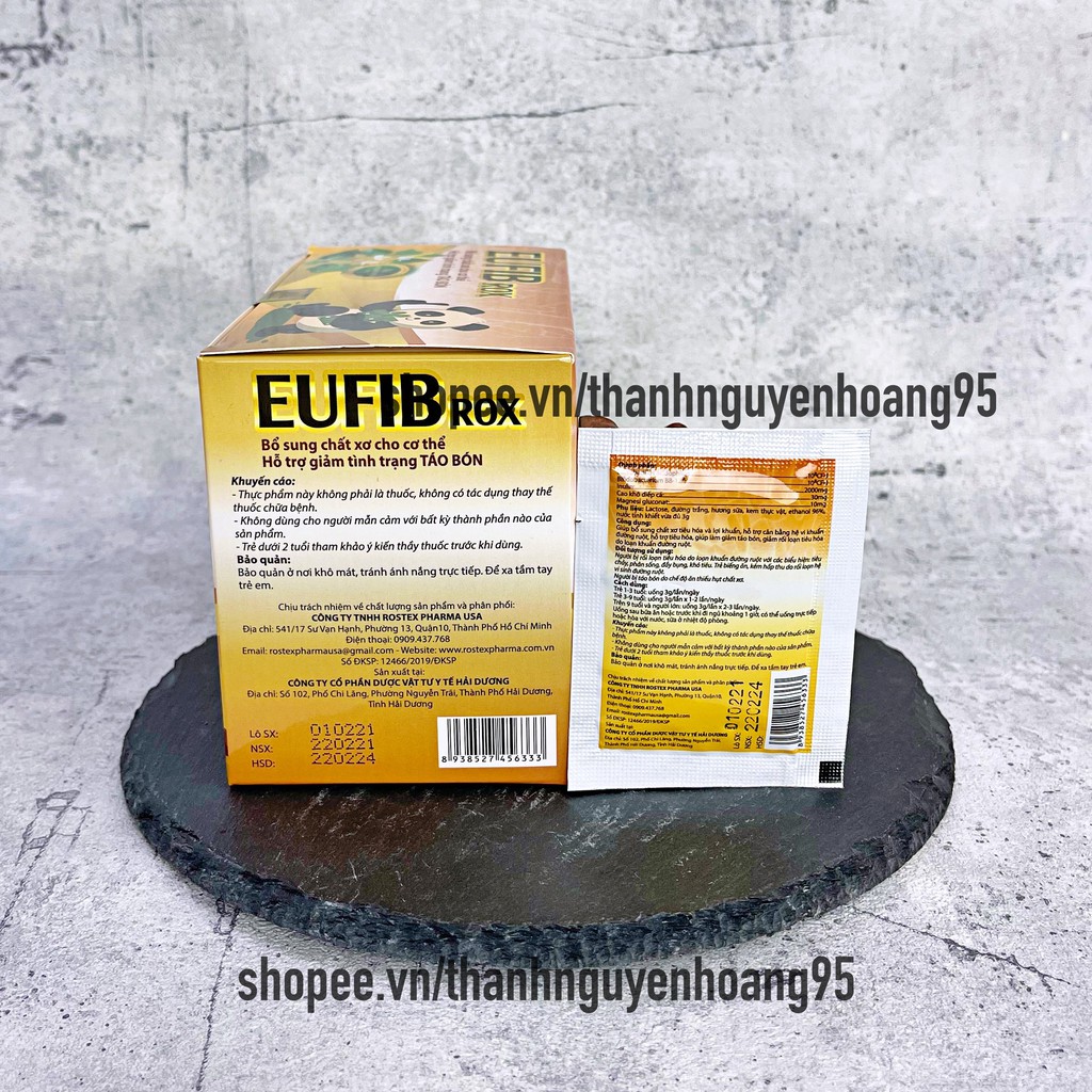 Gói men vi sinh EUFIB ROX bổ sung chất xơ cho cơ thể, giảm tình trạng táo bón - Hộp 20 gói x 3g