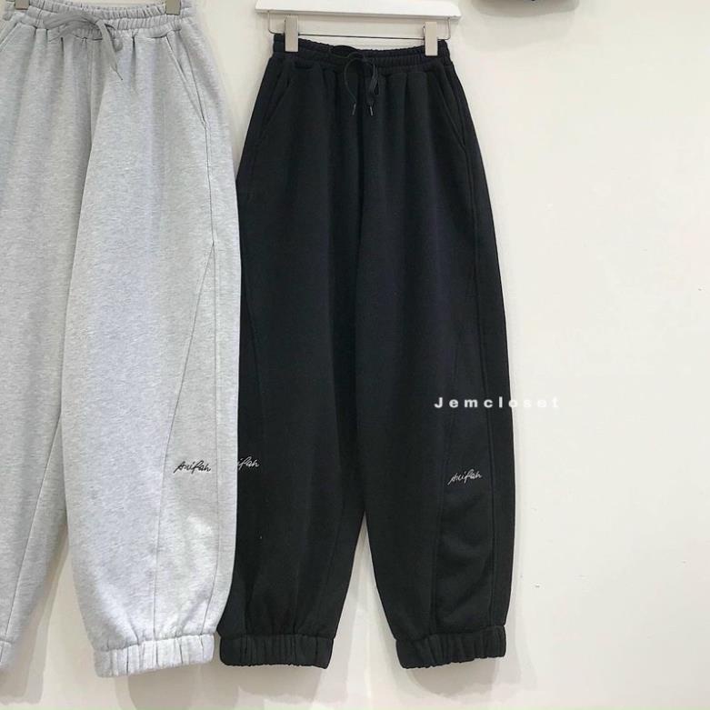 Quần Jocgger Nỉ Bo Chân Thêu Chữ Chất Nỉ Ngoại Dày Đẹp Có Size Unisex Nam Nữ Ulzzang
