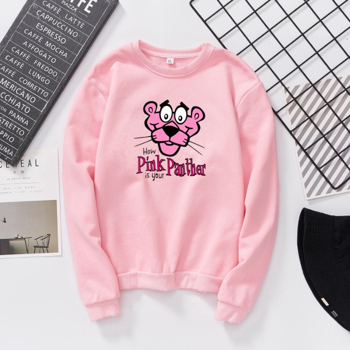 Top/T-shirt/ Women's clothes,Pink Leopard Head,Crew Neck,Long Sleeve,Polyester,Plus Velvet,White,Red,etc,Size S-3XL【YXC】