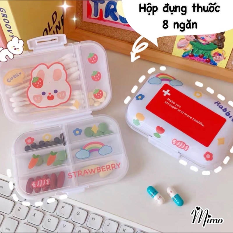 Hộp đựng mini 8 ngăn dùng để chia thuốc chống ẩm, có thể làm hộp đựng trang sức, phụ kiện nhỏ thiết kế tiện lợi