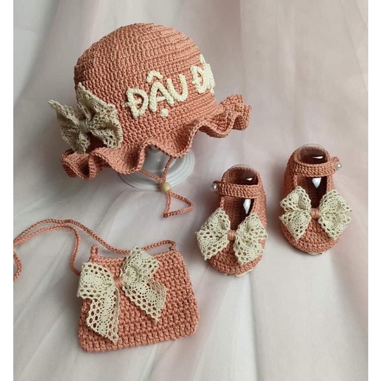 set mũ túi giày cho bé kèm tên theo yêu cầu