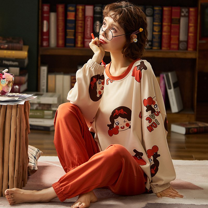 Bộ đồ ngủ nữ dài tay, pijama, quần áo mặc ở nhà thu đông xuân cotton thông thoáng kèm ảnh thật QA02