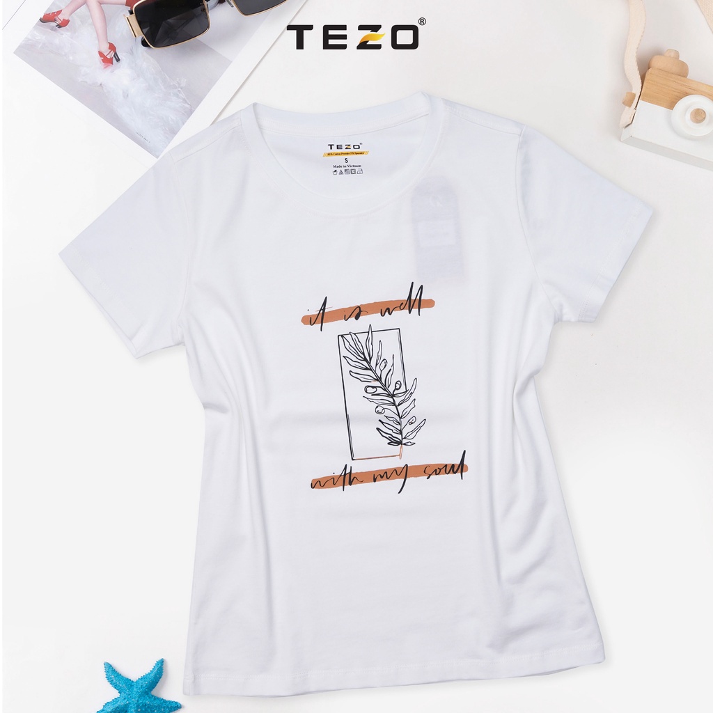 Áo phông nữ in hoạ tiết hình lá TEZO năng động thoải mái 2204APOT03