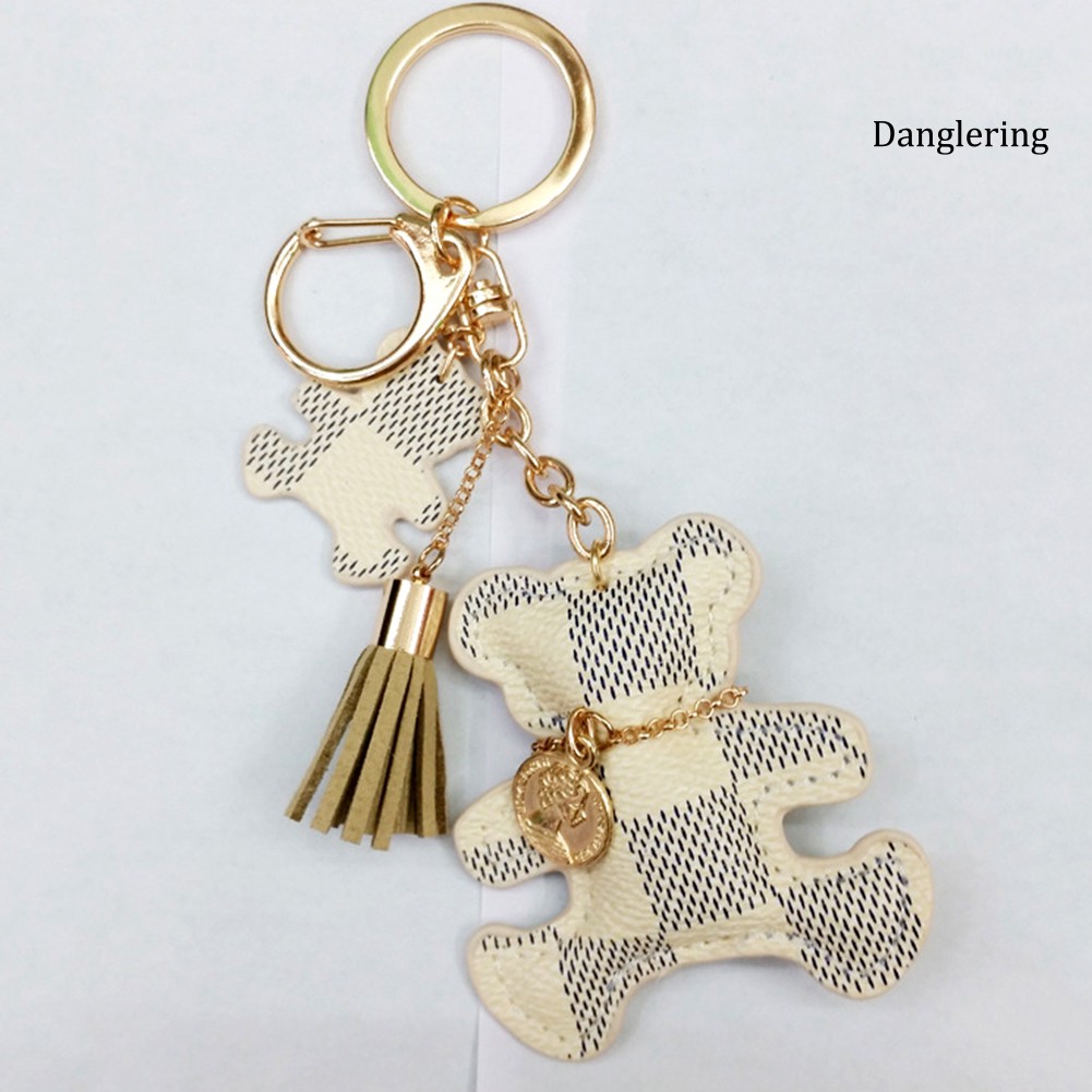 Móc khóa dây tua rua có mặt phụ kiện hình gấu dễ thương