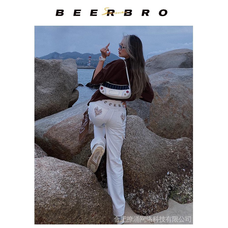 Quần jeans Dài Lưng Cao Phong Cách hip hop Đường Phố Thời Trang Mùa Xuân Mới Cho Nữ