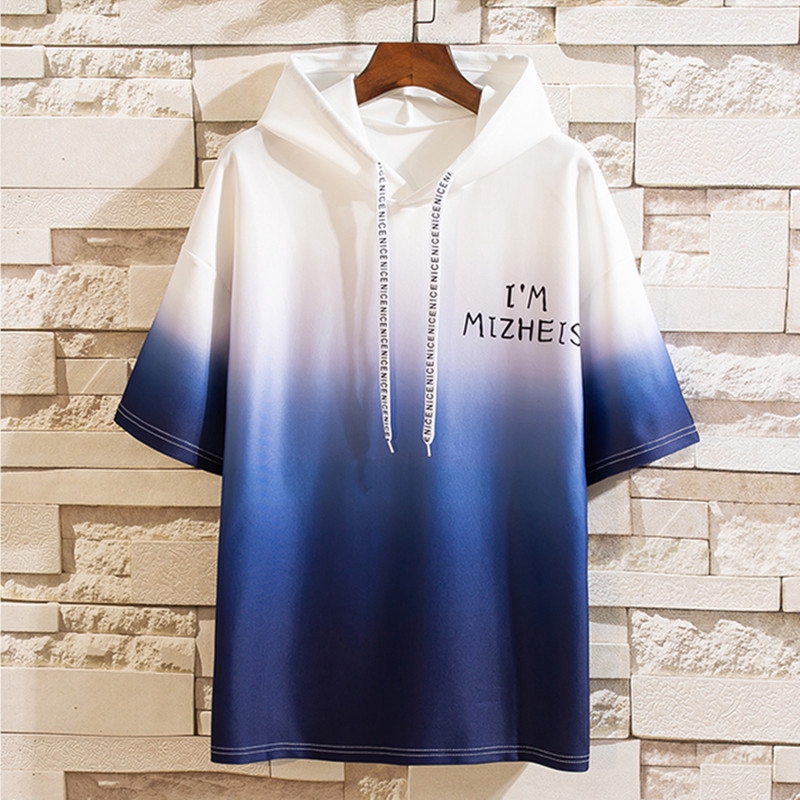 Áo hoodie tay ngắn phối màu in chữ phong cách trẻ trung cho nam | BigBuy360 - bigbuy360.vn