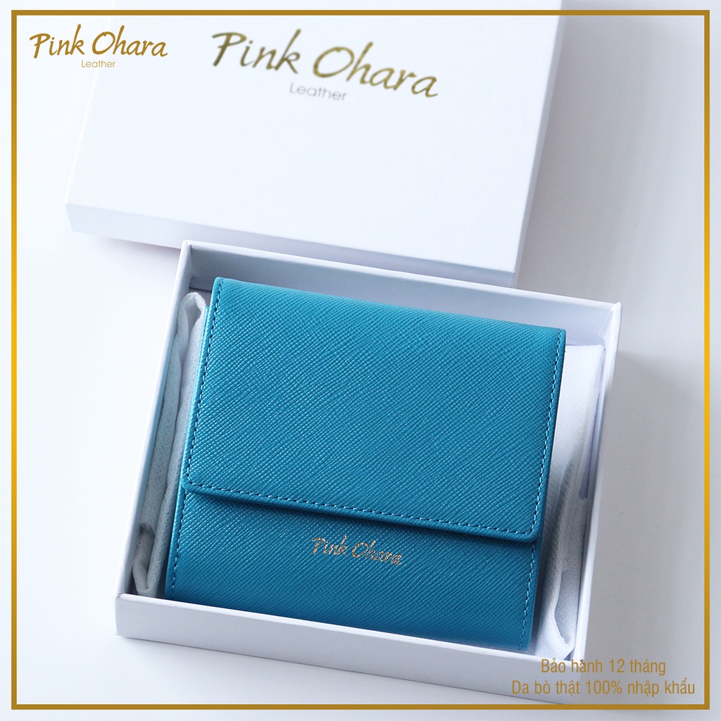 Ví gấp 3 da Saffiano - Pink Ohara Leather