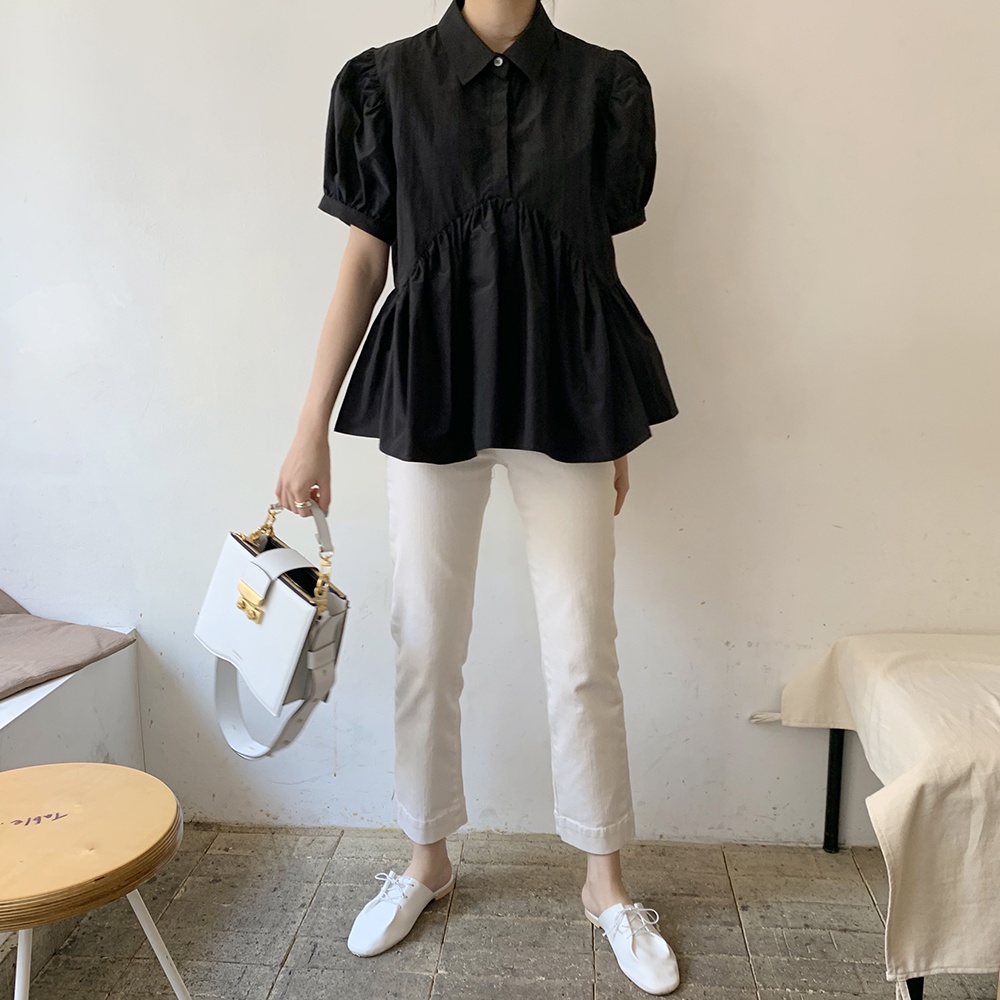 Đầm Sơ Mi Ngắn Tay Cổ Búp Bê Dáng Rộng Thiết Kế Mới Thời Trang Theo Phong Cách Hàn Quốc Cho Nữ