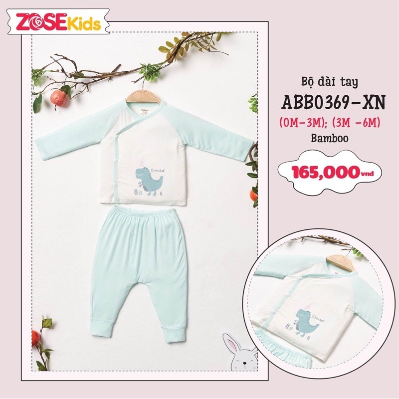 {ZoseKids}Bộ cài lệch dài tay sợi tre cao cấp Zosekids (hãng mới/mẫu mới) size 0/3-3/6