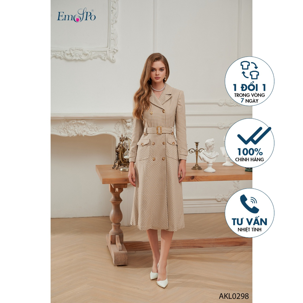 Áo khoác măng tô kẻ dáng dài EMSPO AKL0298