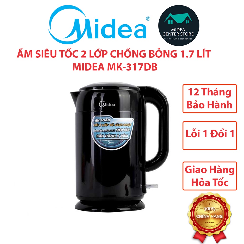 [Chính hãng] Bình siêu tốc MIDEA MK-317DB 1.7L chính hãng , bảo hành 12 tháng ,lỗi đổi mới trong 7 ngày