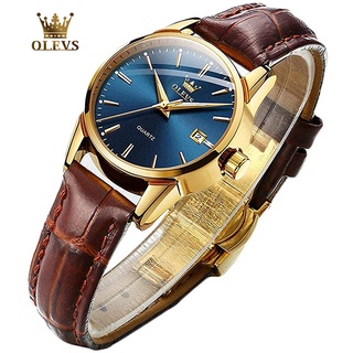  Đồng hồ OLEVS dành cho nữ Đồng hồ thạch anh Da thật Đồng hồ cặp đôi chống nước màu xanh trắng 6898 