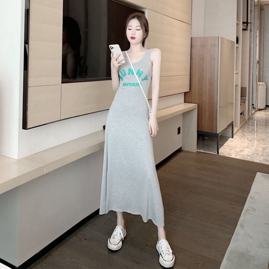 [LININ] Đầm Dài Qua Gối Không Tay Dáng Ôm Vừa Vặn Phong Cách Mùa Hè Mới Cho Nữ @ -
