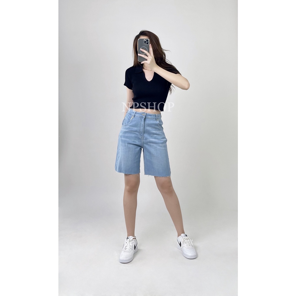 Quần short jean nữ NPSHOP, quần bò nữ lưng cao dáng ngố vải co giãn NPQ039-3M