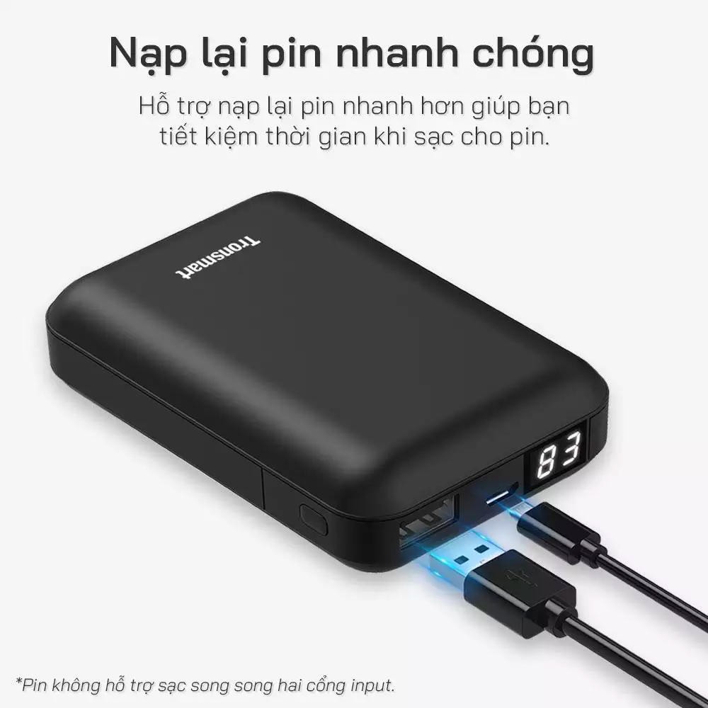 ✪ CHÍNH HÃNG ✪ Pin sạc dự phòng mini cỡ nhỏ 10000mAh với màn hình LED kỹ thuật số Tronsmart PB10 TM-341985 TM-365709